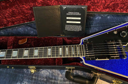 NEW! 2024 Gibson Custom Shop Flying V Custom Ebony Board - Dealer Select - Blue Sparkle - 7.5lbs! Chrome Hardware - Authorized Dealer - Limited Edition! G03877