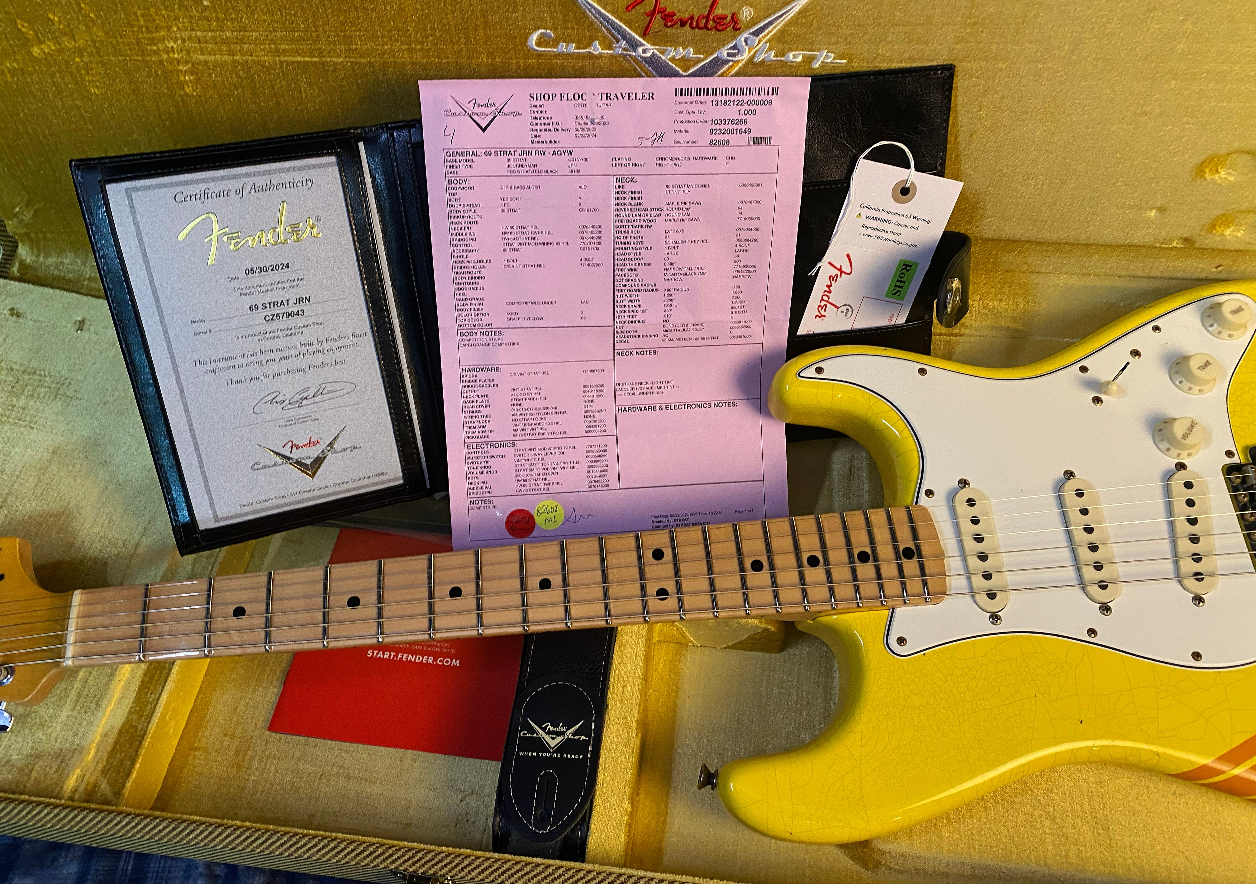 NEW ! 2024 Fender Custom Shop LTD '69 Stratocaster Journeyman Relic Limited Edition - Graffiti Yellow with Orange Competition Racing Stripes - Authorized Dealer - 7.8 lbs - G0204