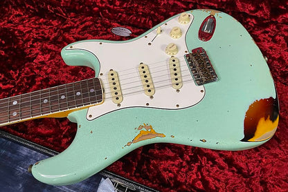 NEW! 2023 Fender Custom Shop 67 Heavy Relic Stratocaster - Handwound PU's - Authorized Dealer - Surf Green Over Aged 3-Tone Sunburst - 7.9 lbs - Matching Peg-Head