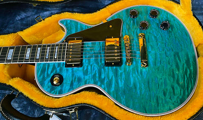 BRAND NEW! 2024 Gibson Dealer Select Custom Shop Les Paul Custom AAAAA Quilt - Aqua Blue - Authorized Dealer - WOW! Only 9.3 lbs - G03946