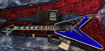 NEW! 2024 Gibson Custom Shop Flying V Custom Ebony Board - Dealer Select - Blue Sparkle - 7.5lbs! Chrome Hardware - Authorized Dealer - Limited Edition! G03877