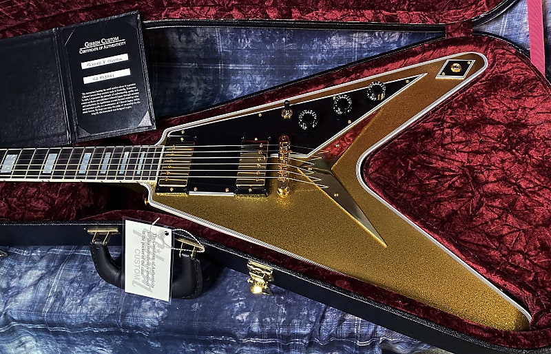 NEW! 2024 Gibson Custom Shop Flying V Custom - Gold Sparkle - Ebony Board - Authorized Dealer - Ultra RARE! Dealer Select - Only 7.1 lbs - G03880