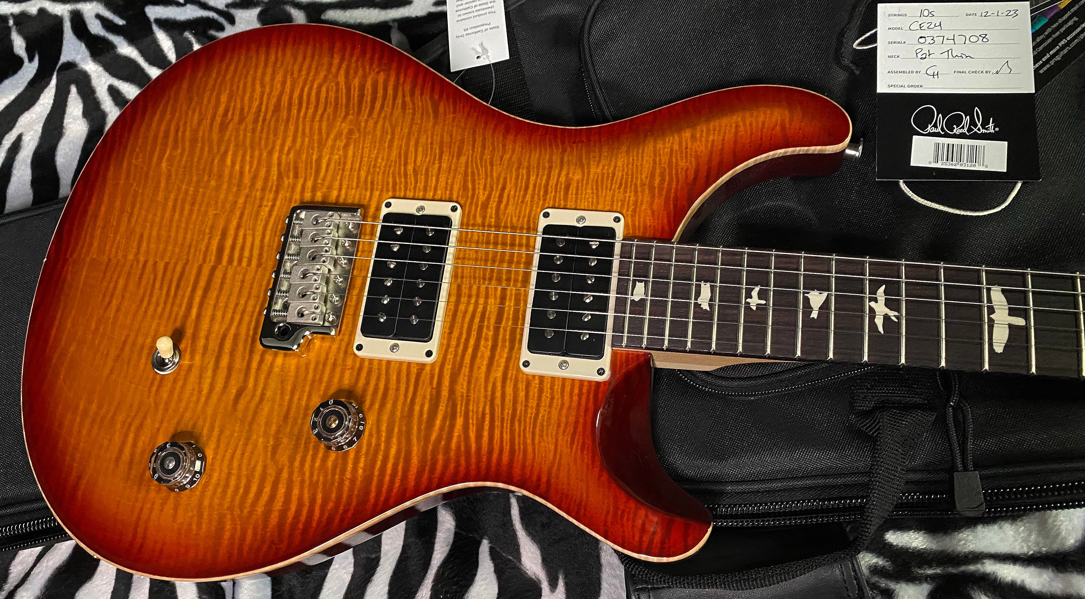 NEW ! 2023 Paul Reed Smith CE 24 - PRS - Dark Cherry Sunburst - Authorized Dealer - Gig Bag - Beautiful Curly Flame - G01911