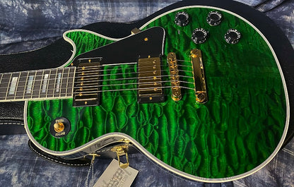 NEW! 2024 Gibson Dealer Select Custom Shop Les Paul Custom AAAAA Quilt - Transparent Green - Authorized Dealer - WOW! 9.9 lbs - G04111