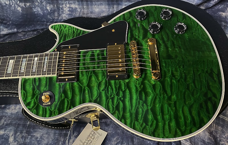 NEW! 2024 Gibson Dealer Select Custom Shop Les Paul Custom AAAAA Quilt - Transparent Green - Authorized Dealer - WOW! 9.9 lbs - G04111