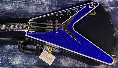 NEW! 2024 Gibson Custom Shop Flying V Custom Ebony Board - Dealer Select - Blue Sparkle - 7.5lbs! Chrome Hardware - Authorized Dealer - Limited Edition! G03877