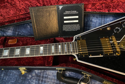 NEW! 2024 Gibson Custom Shop Flying V Custom - Ebony Sparkle - Ebony Board - Authorized Dealer - Ultra RARE! Dealer Select - Only 6.85 lbs - G04163