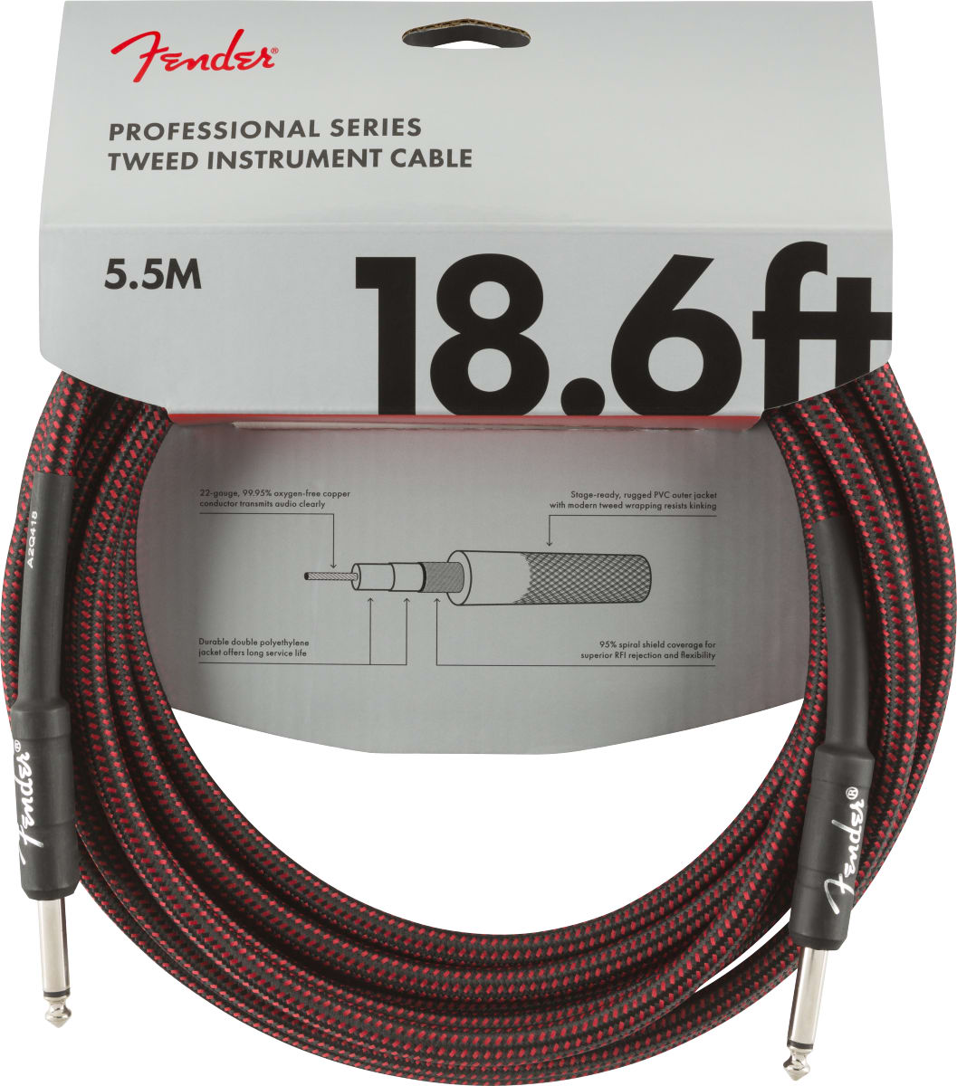 NEW ! Fender Professional Series Instrument Cable, 18.6', Red Tweed - Authorized Dealer - Lifetime Warranty