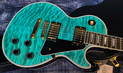 BRAND NEW! 2024 Gibson Dealer Select Custom Shop Les Paul Custom AAAAA Quilt - Aqua Blue - Authorized Dealer - WOW! 10.1 lbs - G03944