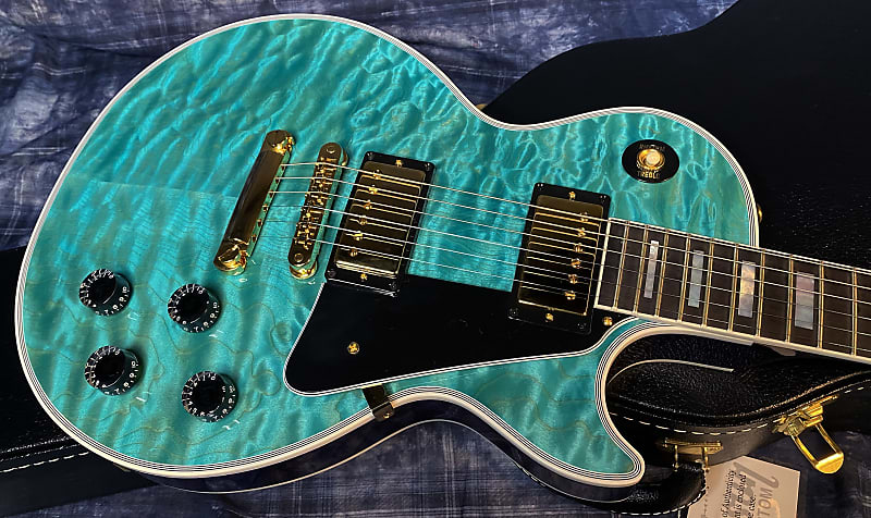 BRAND NEW! 2024 Gibson Dealer Select Custom Shop Les Paul Custom AAAAA Quilt - Aqua Blue - Authorized Dealer - WOW! 10.1 lbs - G03944