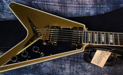 NEW! 2024 Gibson Custom Shop Flying V Custom - Gold Sparkle - Ebony Board - Authorized Dealer - Ultra RARE! Dealer Select - Only 7.1 lbs - G03880