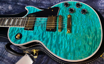 BRAND NEW! 2024 Gibson Dealer Select Custom Shop Les Paul Custom AAAAA Quilt - Aqua Blue - Authorized Dealer - WOW! Only 9.3 lbs - G03946