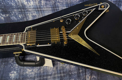 NEW! 2024 Gibson Custom Shop Flying V Custom - Ebony Sparkle - Ebony Board - Authorized Dealer - Ultra RARE! Dealer Select - Only 7.2 lbs - G04153