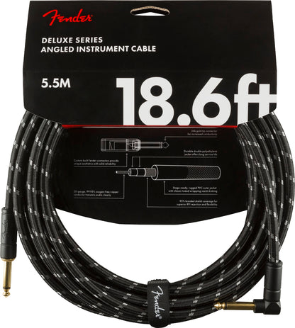 NEW Fender Deluxe Series Instrument Cable - Straight/Angle - 18.6' - Black Tweed - Authorized Dealer