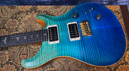 BRAND NEW ! 2024 Paul Reed Smith Custom 24 CU24 - Wood Library - Torrefied Flamed Maple Neck Ebony Fretboard - Satin Blue Fade - Authorized Dealer - 7.2 lbs - G03558