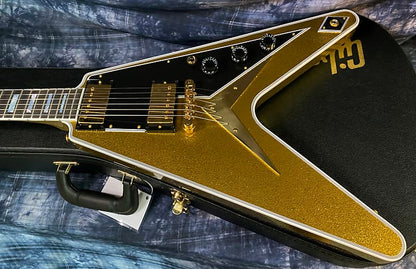 NEW! 2024 Gibson Custom Shop Flying V Custom - Gold Sparkle - Ebony Board - Authorized Dealer - Ultra RARE! Dealer Select - Only 7.1 lbs - G03875