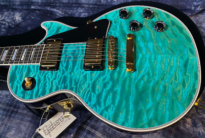 BRAND NEW! 2024 Gibson Dealer Select Custom Shop Les Paul Custom AAAAA Quilt - Aqua Blue - Authorized Dealer - WOW! 10.1 lbs - G03944