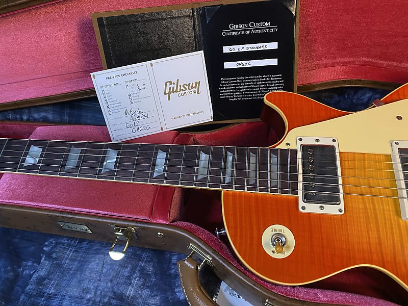 NEW ! 2024 Gibson Custom 1960 Les Paul Standard Reissue VOS - Tangerine Burst - Killer 3D Flame Top - Major Depth and Movement - Authorized Dealer - ONLY 8.2 lbs !!! - G03728