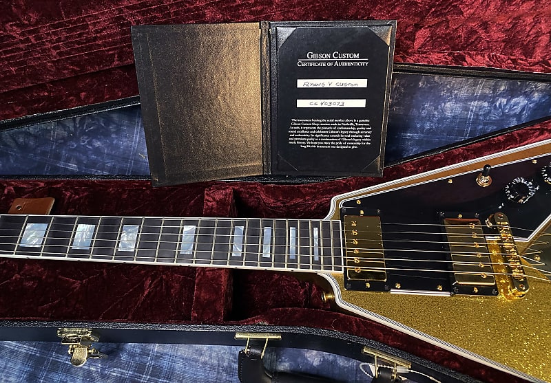 NEW! 2024 Gibson Custom Shop Flying V Custom - Gold Sparkle - Ebony Board - Authorized Dealer - Ultra RARE! Dealer Select - Only 7.5 lbs - G03873