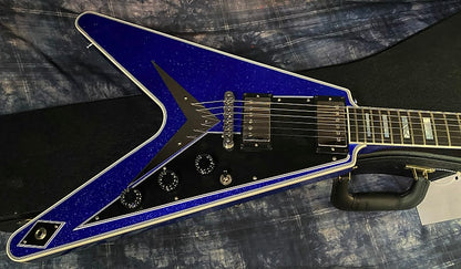 NEW! 2024 Gibson Custom Shop Flying V Custom Ebony Board - Dealer Select - Blue Sparkle - 8.1 lbs - Chrome Hardware - Authorized Dealer - Limited Edition! G03863