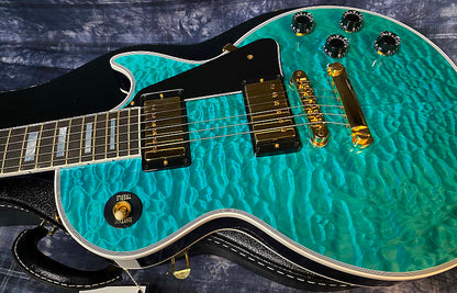 BRAND NEW! 2024 Gibson Dealer Select Custom Shop Les Paul Custom AAAAA Quilt - Aqua Blue - Authorized Dealer - WOW! Only 9.3 lbs - G03945