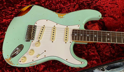 NEW! 2023 Fender Custom Shop 67 Heavy Relic Stratocaster - Handwound PU's - Authorized Dealer - Surf Green Over Aged 3-Tone Sunburst - 7.9 lbs - Matching Peg-Head