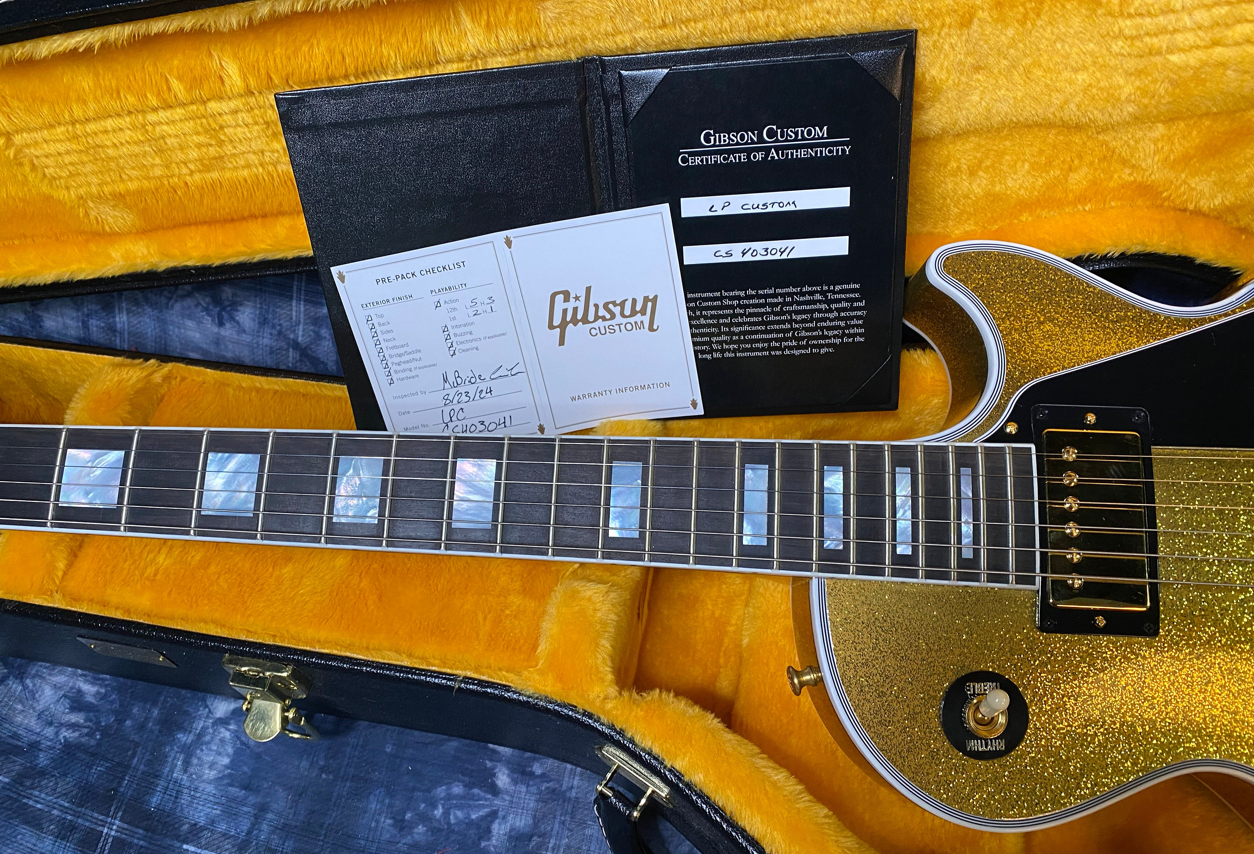 NEW! 2024 Gibson Dealer Select Custom Ordered Custom Shop Les Paul Custom - Large Flake Gold Sparkle - Authorized Dealer - 10.1 lbs - G03861