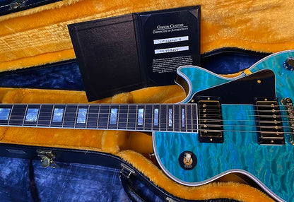 BRAND NEW! 2024 Gibson Dealer Select Custom Shop Les Paul Custom AAAAA Quilt - Aqua Blue - Authorized Dealer - WOW! 10.1 lbs - G03944