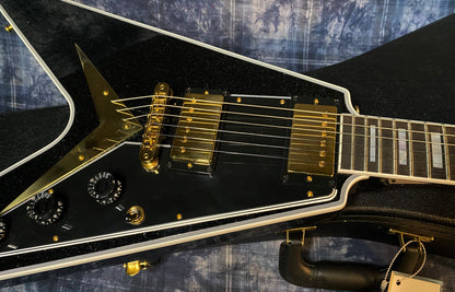 NEW! 2024 Gibson Custom Shop Flying V Custom - Ebony Sparkle - Ebony Board - Authorized Dealer - Ultra RARE! Dealer Select - Only 6.85 lbs - G04163