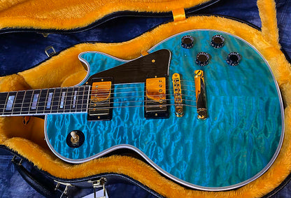 BRAND NEW! 2024 Gibson Dealer Select Custom Shop Les Paul Custom AAAAA Quilt - Aqua Blue - Authorized Dealer - WOW! 10.1 lbs - G03944