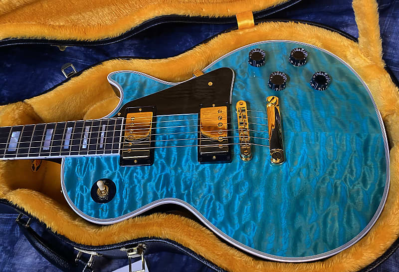 BRAND NEW! 2024 Gibson Dealer Select Custom Shop Les Paul Custom AAAAA Quilt - Aqua Blue - Authorized Dealer - WOW! 10.1 lbs - G03944