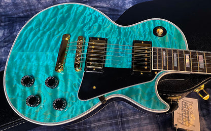 BRAND NEW! 2024 Gibson Dealer Select Custom Shop Les Paul Custom AAAAA Quilt - Aqua Blue - Authorized Dealer - WOW! 10.1 lbs - G03944