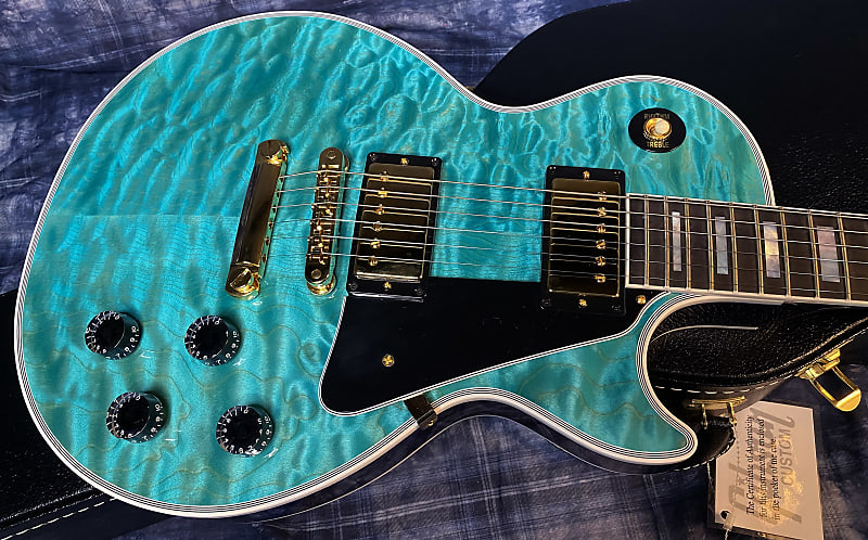 BRAND NEW! 2024 Gibson Dealer Select Custom Shop Les Paul Custom AAAAA Quilt - Aqua Blue - Authorized Dealer - WOW! 10.1 lbs - G03944