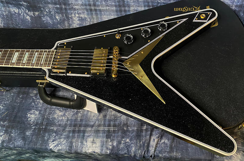 NEW! 2024 Gibson Custom Shop Flying V Custom - Ebony Sparkle - Ebony Board - Authorized Dealer - Ultra RARE! Dealer Select - Only 7.2 lbs - G04153