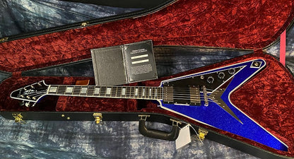 NEW! 2024 Gibson Custom Shop Flying V Custom Ebony Board - Dealer Select - Blue Sparkle - 8.1 lbs - Chrome Hardware - Authorized Dealer - Limited Edition! G03863