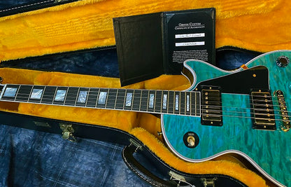 BRAND NEW! 2024 Gibson Dealer Select Custom Shop Les Paul Custom AAAAA Quilt - Aqua Blue - Authorized Dealer - WOW! Only 9.3 lbs - G03946