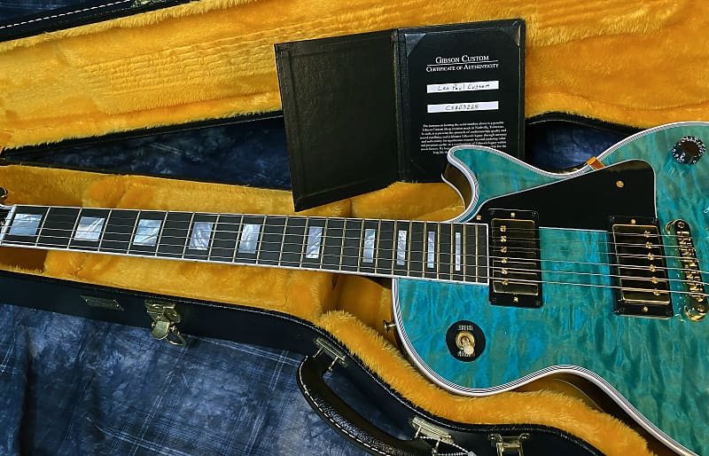 BRAND NEW! 2024 Gibson Dealer Select Custom Shop Les Paul Custom AAAAA Quilt - Aqua Blue - Authorized Dealer - WOW! Only 9.3 lbs - G03946