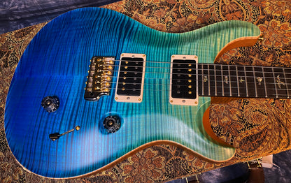 BRAND NEW ! 2024 Paul Reed Smith Custom 24 CU24 - Wood Library - Torrefied Flamed Maple Neck Ebony Fretboard - Satin Blue Fade - Authorized Dealer - 7.2 lbs - G03558