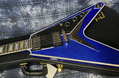 NEW! 2024 Gibson Custom Shop Flying V Custom Ebony Board - Dealer Select - Blue Sparkle - Only 7 lbs - Chrome Hardware - Authorized Dealer - Limited Edition! G04213 - Blem - SAVE BIG