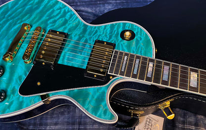 BRAND NEW! 2024 Gibson Dealer Select Custom Shop Les Paul Custom AAAAA Quilt - Aqua Blue - Authorized Dealer - WOW! 10.1 lbs - G03944